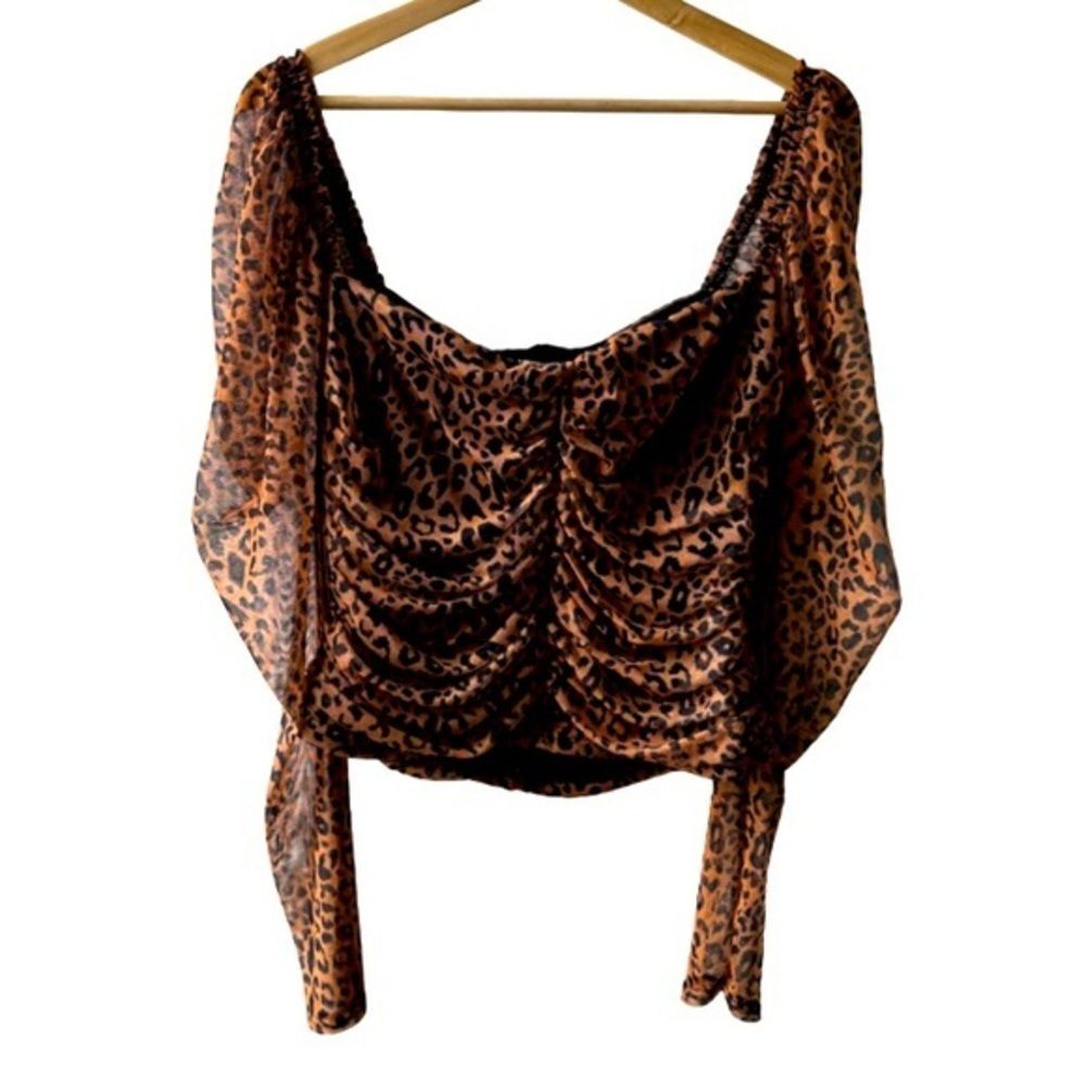 Missguided Leopard Print Mesh Ruched Milkmaid Cropped Top Medium UK12 mobwife - Picture 2 of 3